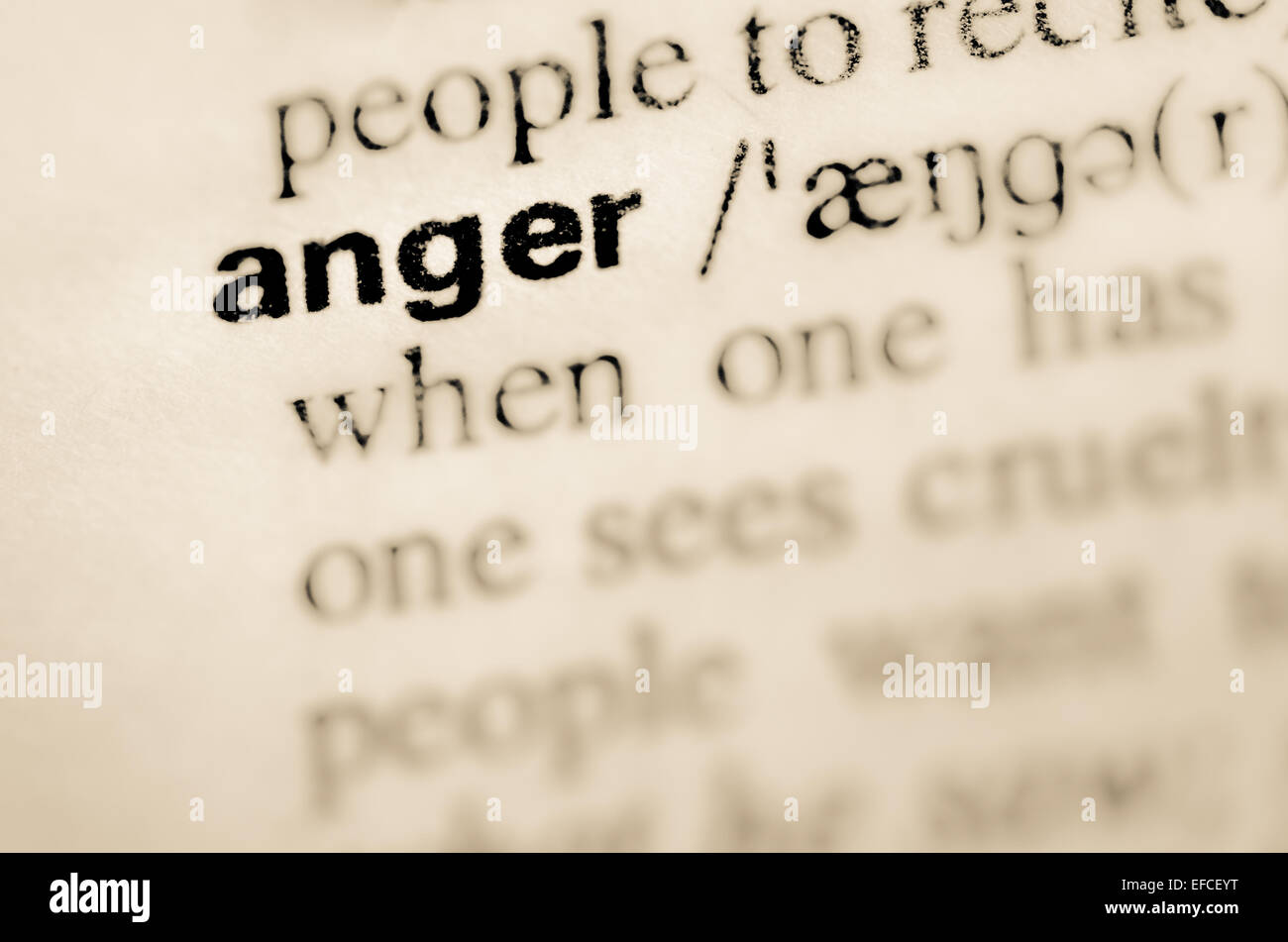 Definition des Wortes Wut im Wörterbuch Stockfoto