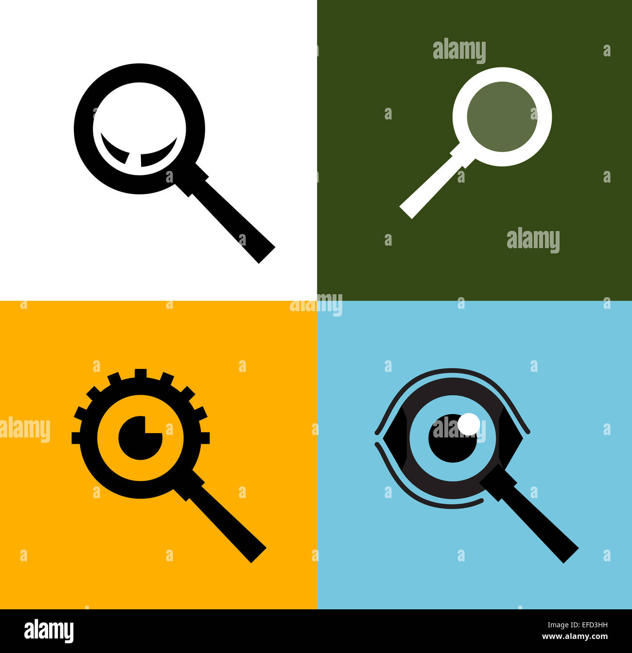 Suche Vektor-Logo-Design-Vorlage. Lupe oder Zoom-Symbol. Stockfoto