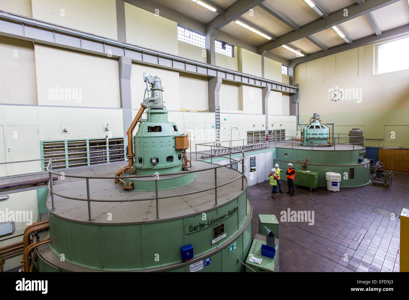 Kaplan-Turbine des Wasserkraftwerks in den Damm des Essener Baldeneysee Stockfoto