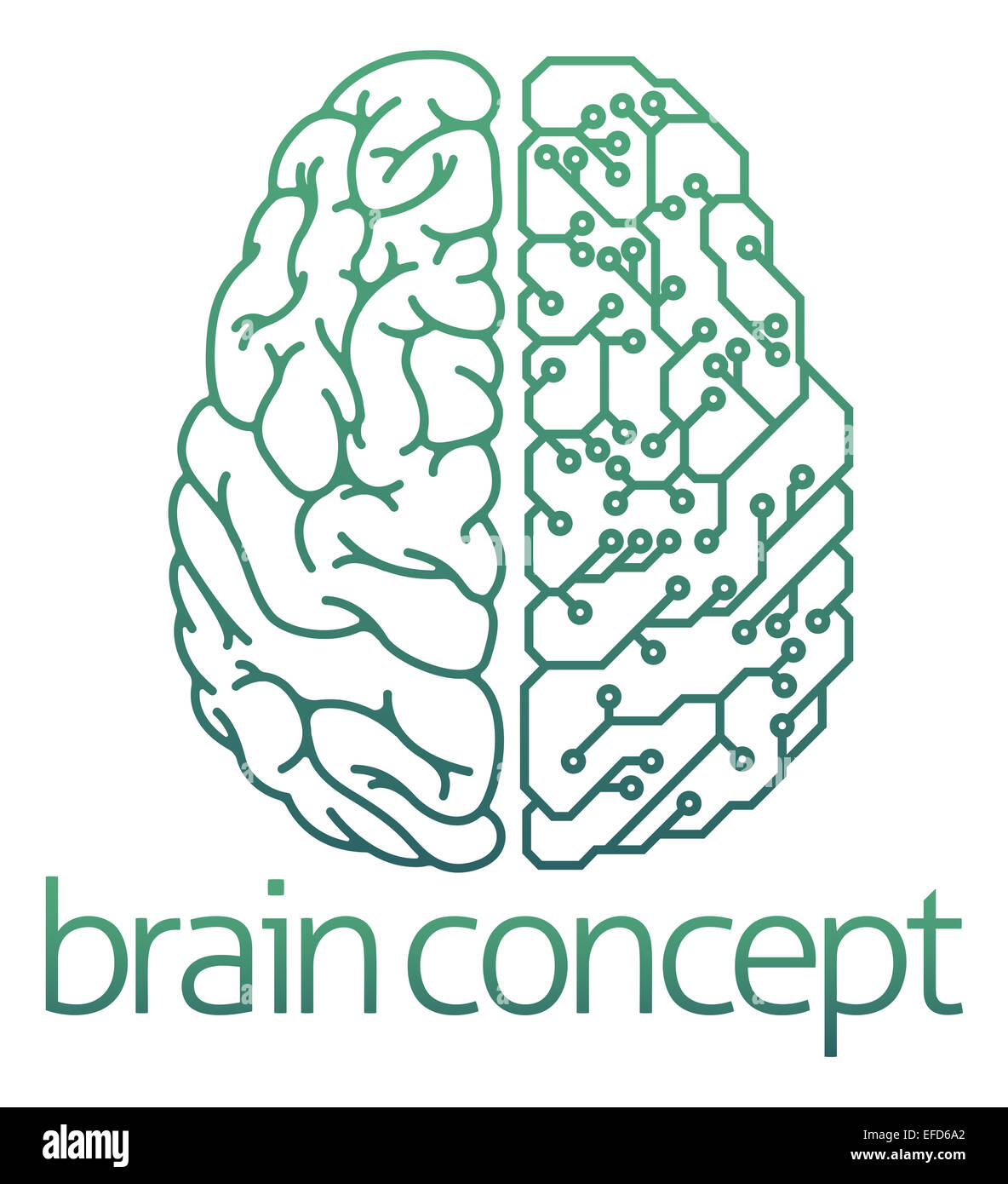 Eine abstrakte Darstellung der ein Gehirn Hälfte elektrische Leiterplatte Konzept, design Stockfoto