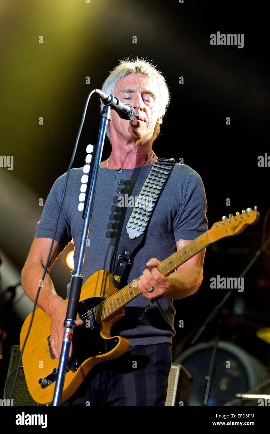 BENICASSIM, Spanien - 18 Juli: Paul Weller (britischer Sänger, Songwriter und Musiker) führt bei FIB Festival. Stockfoto