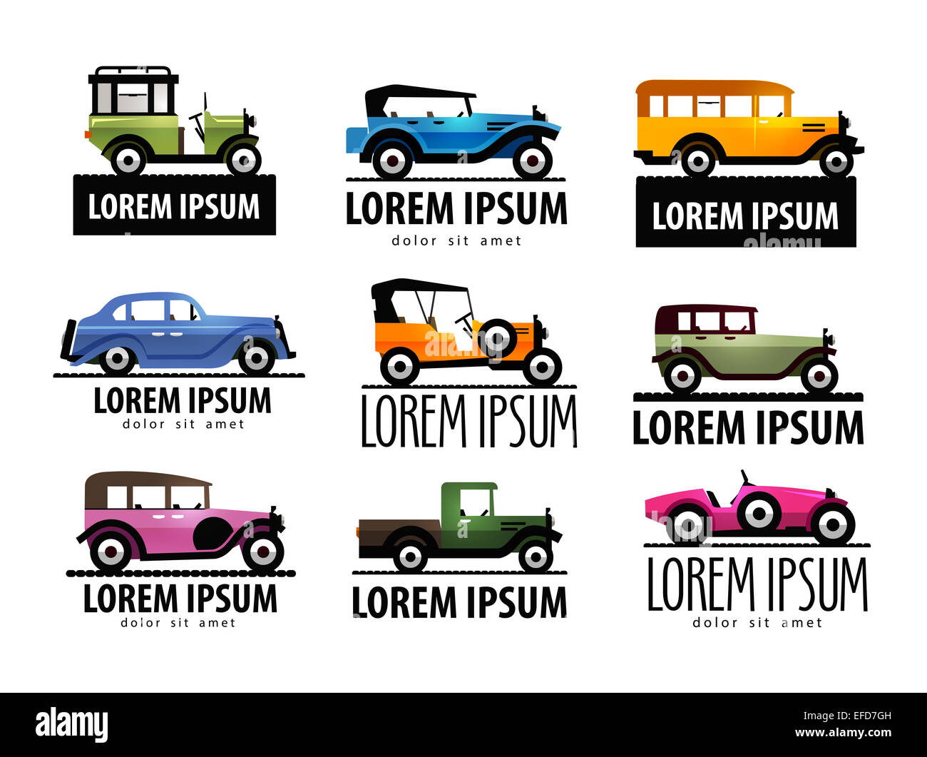 Retro-Auto-Vektor-Logo-Design-Vorlage. Symbol für Transport oder Transport. Stockfoto