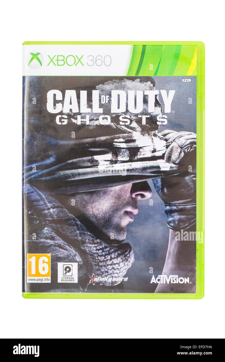 Die Microsoft XBOX 360 Call of Duty Ghosts-Spiel auf einem weißen Hintergrund Stockfoto