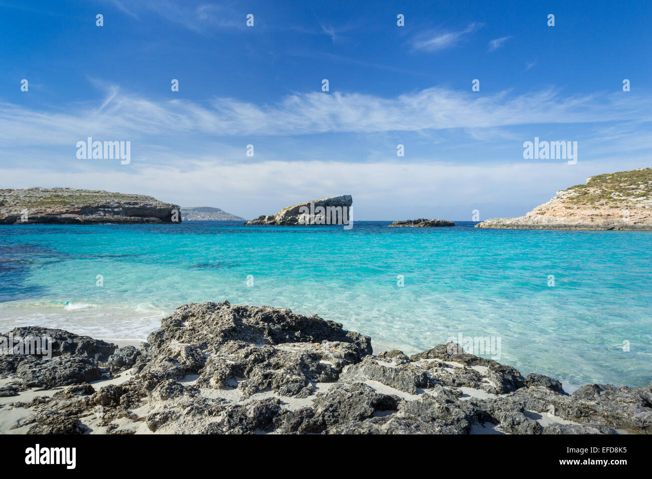 Blaue Lagune auf der Insel Comino Stockfoto