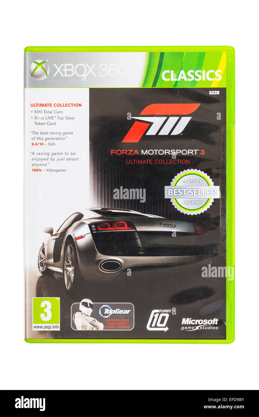 Die Microsoft XBOX 360 Forza Motorsport 3-Spiel auf einem weißen Hintergrund Stockfoto