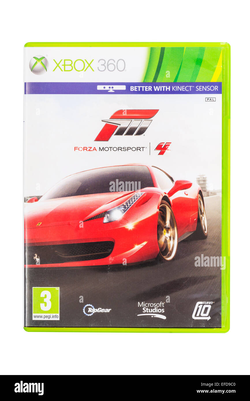 Die Microsoft XBOX 360 Forza Motorsport 4-Spiel auf einem weißen Hintergrund Stockfoto