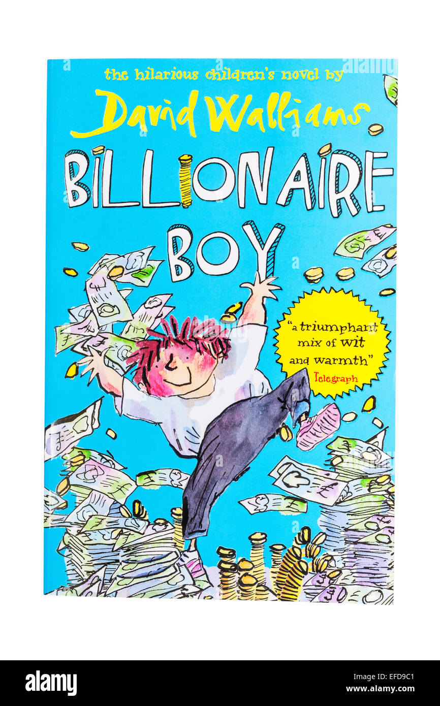 Das Buch mit dem Titel Milliardär Boy geschrieben von David Walliams auf weißem Hintergrund Stockfoto