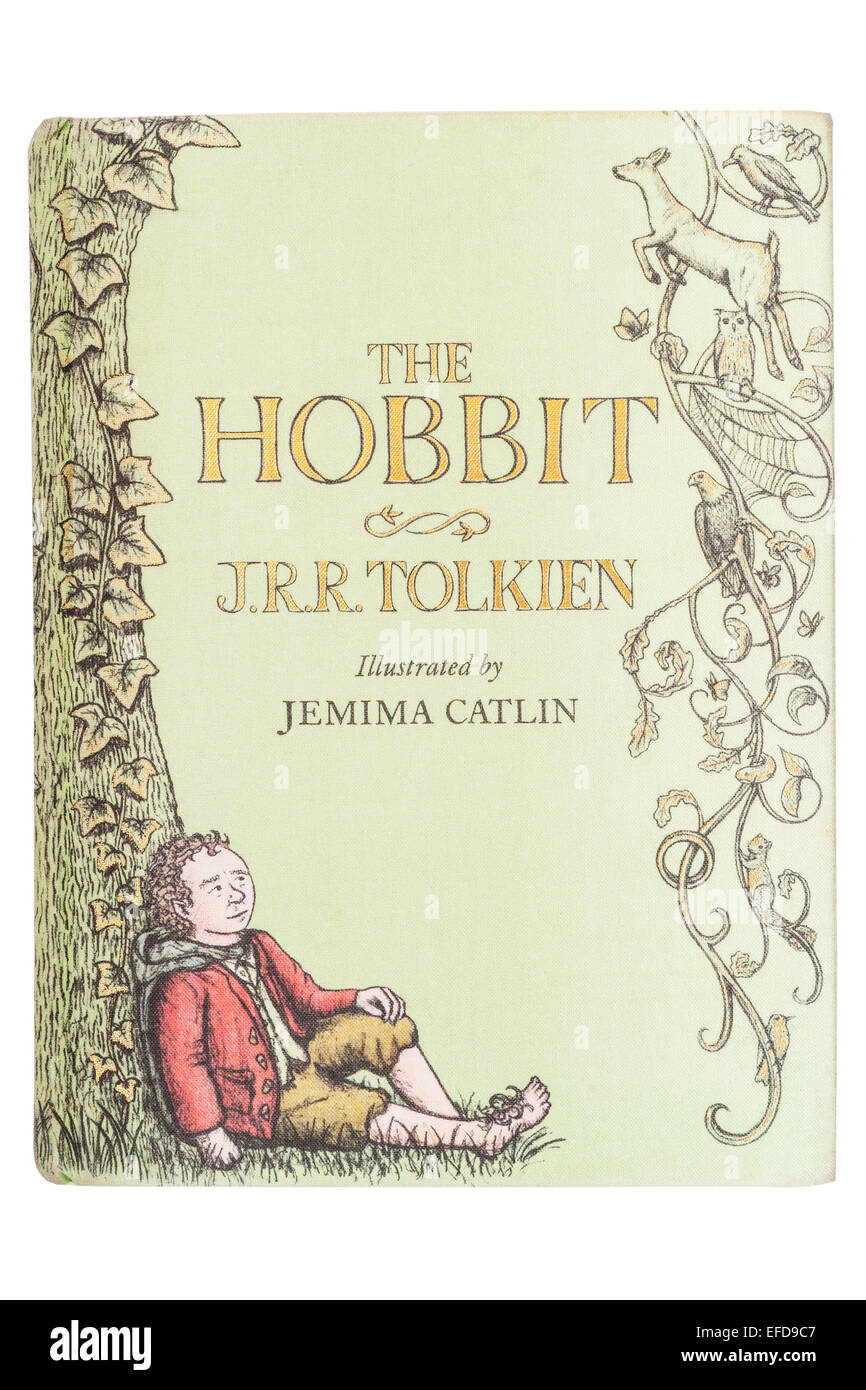 Das Buch mit dem Titel The Hobbit geschrieben von j.r.r. Tolkien auf weißem Hintergrund Stockfoto