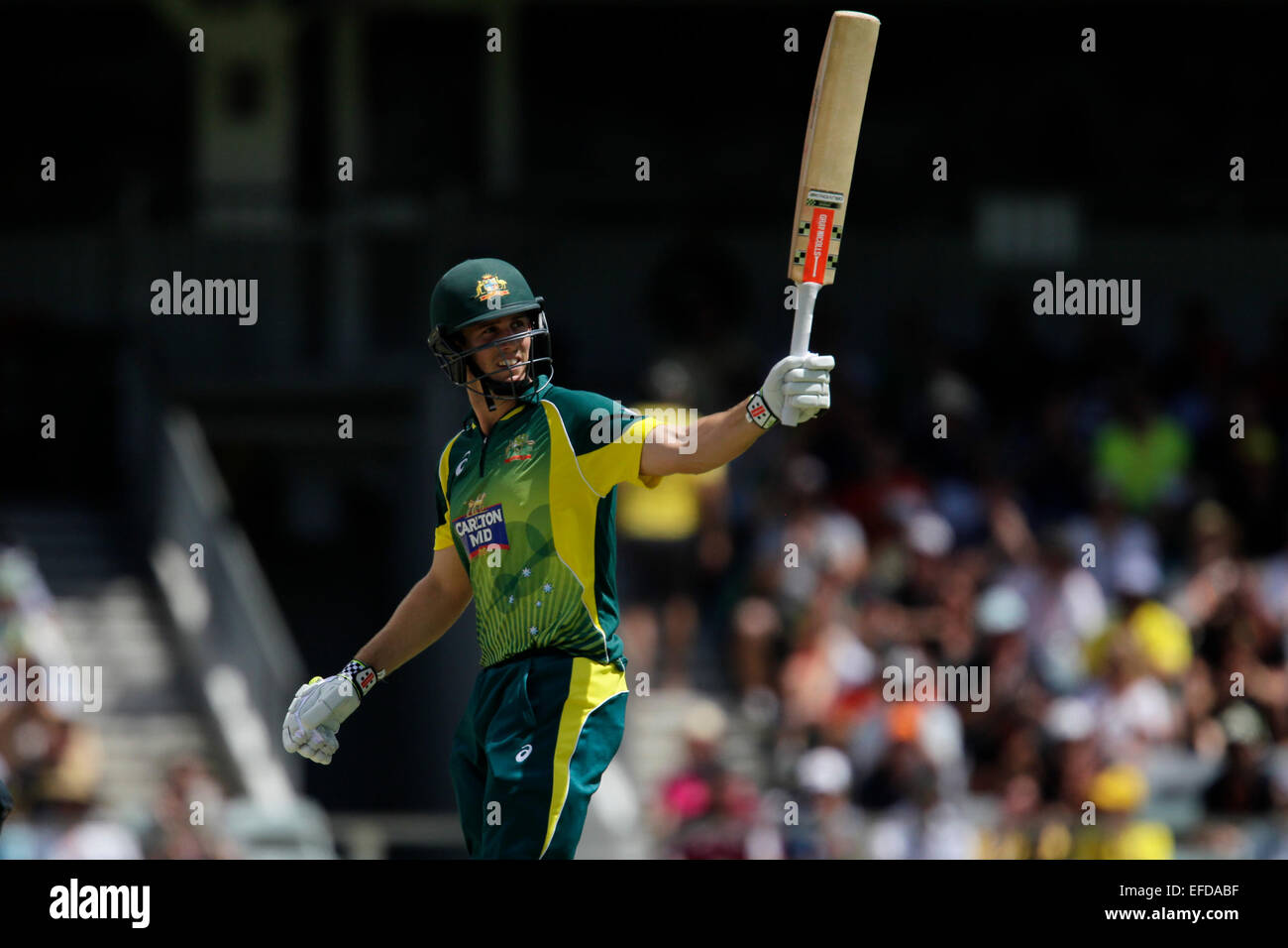 Perth, Australien. 1. Februar 2015. ODI Reihe Finale, Deutschland gegen England, Mitch Marsh feiert seinen 50 für Australien. Bildnachweis: Aktion Plus Sport/Alamy Live-Nachrichten Stockfoto