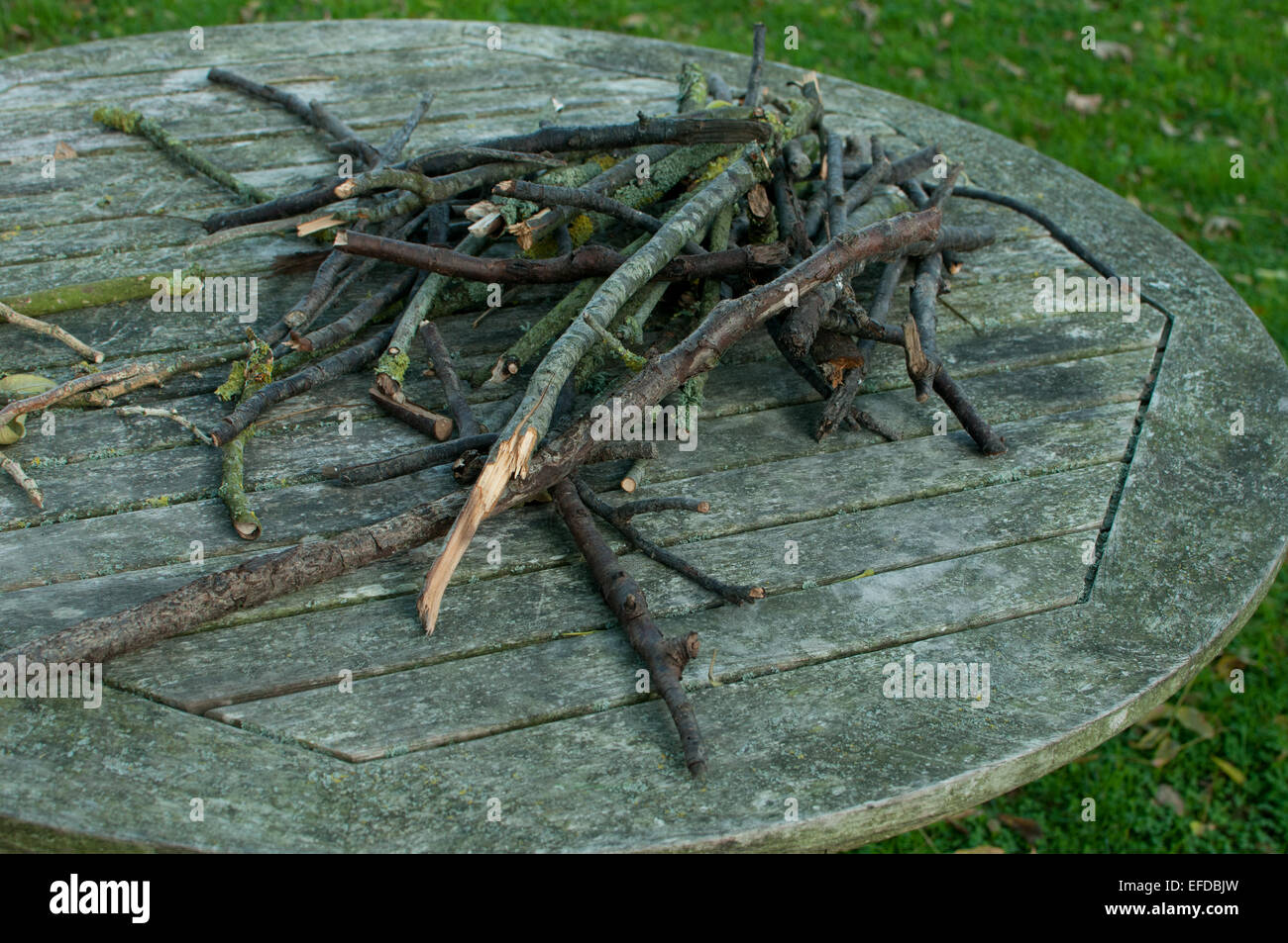 Sticks auf einem Tisch Stockfoto