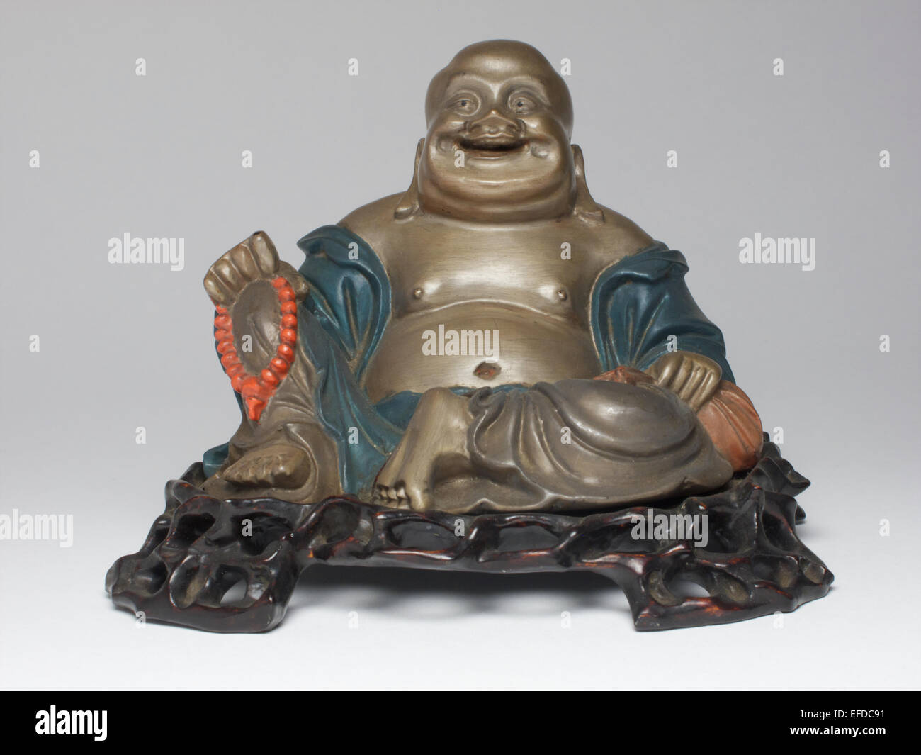 Chinesische lackierte hölzerne Buddha Antik vintage Stockfoto