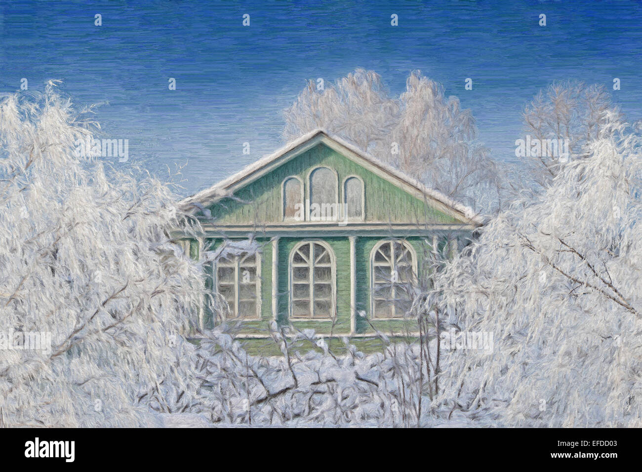 ländliche Winterlandschaft, Öl-Malerei illustration Stockfoto