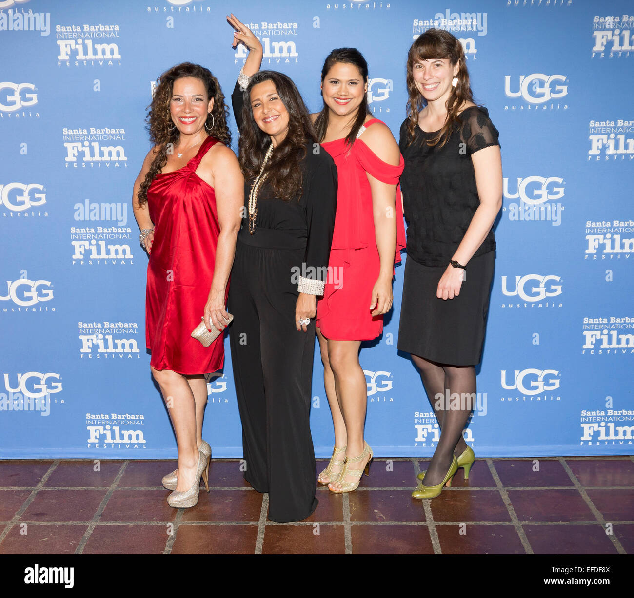 Santa Barbara, Kalifornien, USA. 31. Januar 2015. Schauspieler Marabina Jaimes, Ivette Gonzalez, Natasha Perez und Director Andrea Meller posieren für Fotos auf dem roten Teppich bei der modernen Master Award-Präsentation auf dem 30. Santa Barbara International Film Festival. © Scott London/Alamy Live-Nachrichten Stockfoto