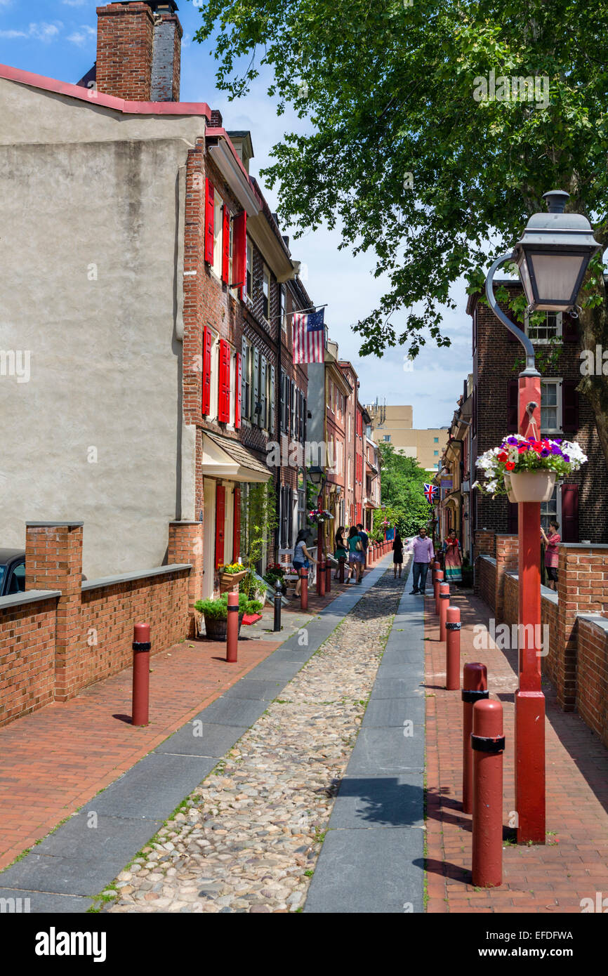 Historische Elfreth Gasse im Stadtteil Old City, Philadelphia, Pennsylvania, USA Stockfoto