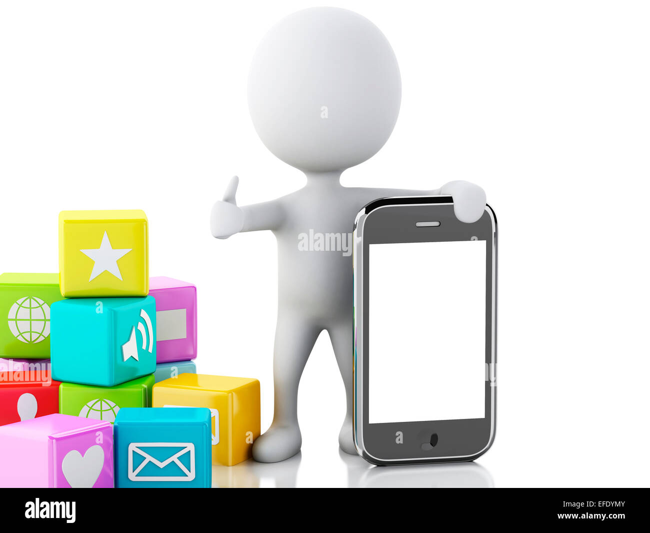 3d Bild Weisse Leute Mit Handy Und Applikations Icons Isolierten Weissen Hintergrund Stockfotografie Alamy