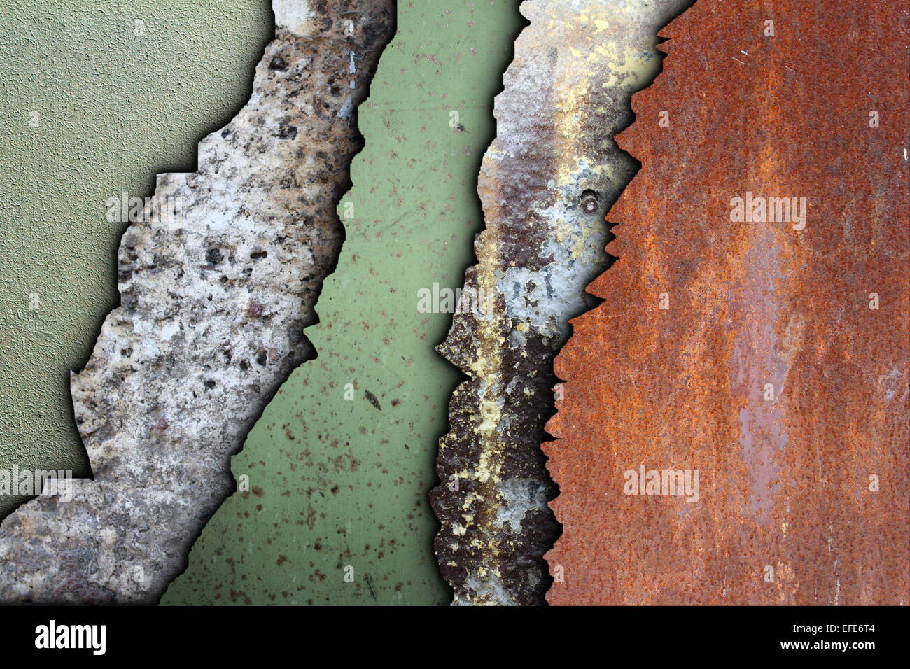 Sammlung von verwitterten Texturen mit Schatten in Schichten Stockfoto