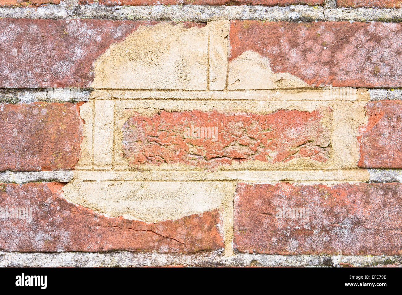 Nahaufnahme von einer Fläche von Verschleiß an eine Mauer Stockfoto