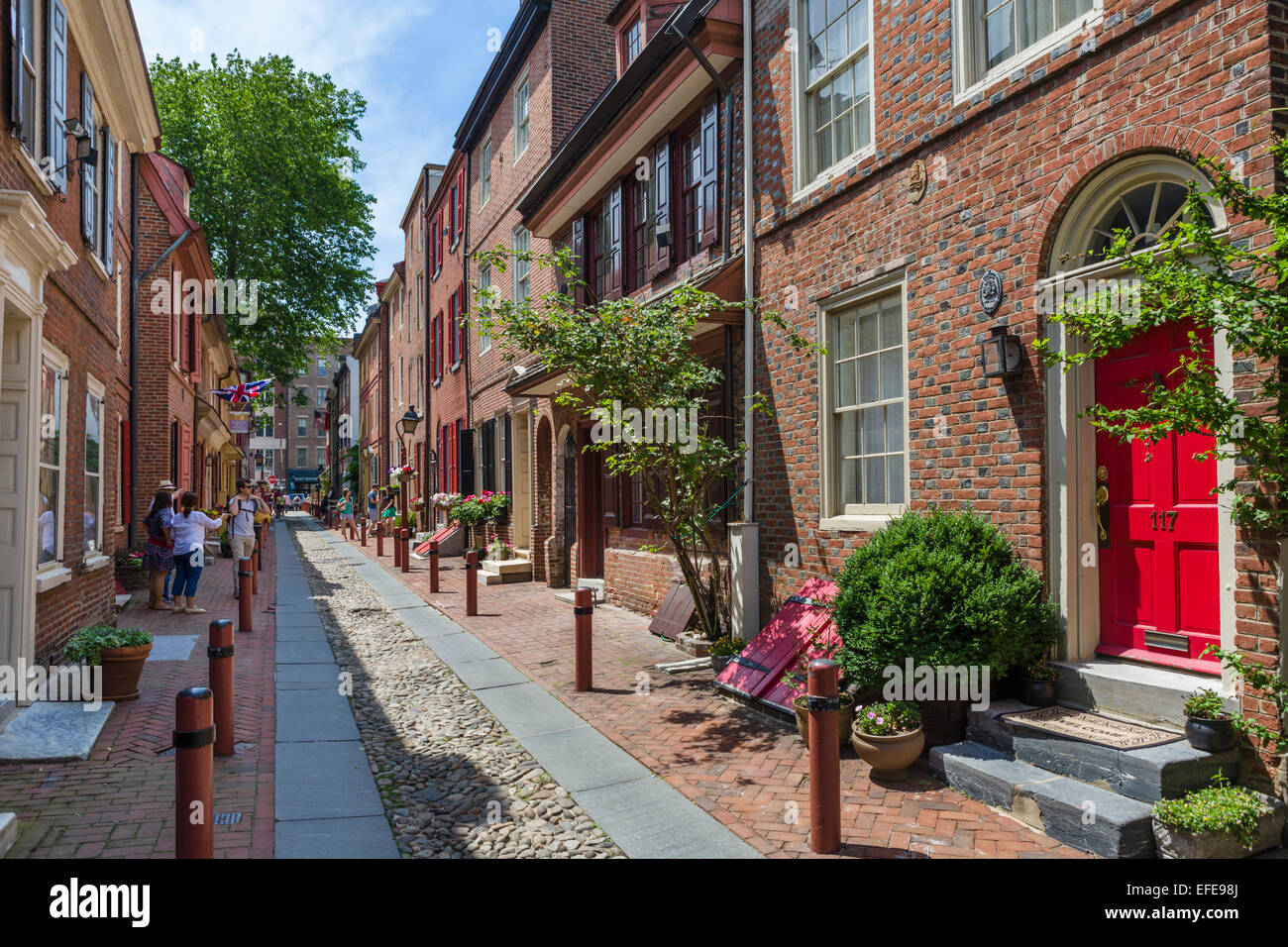 Historische Elfreth Gasse im Stadtteil Old City, Philadelphia, Pennsylvania, USA Stockfoto