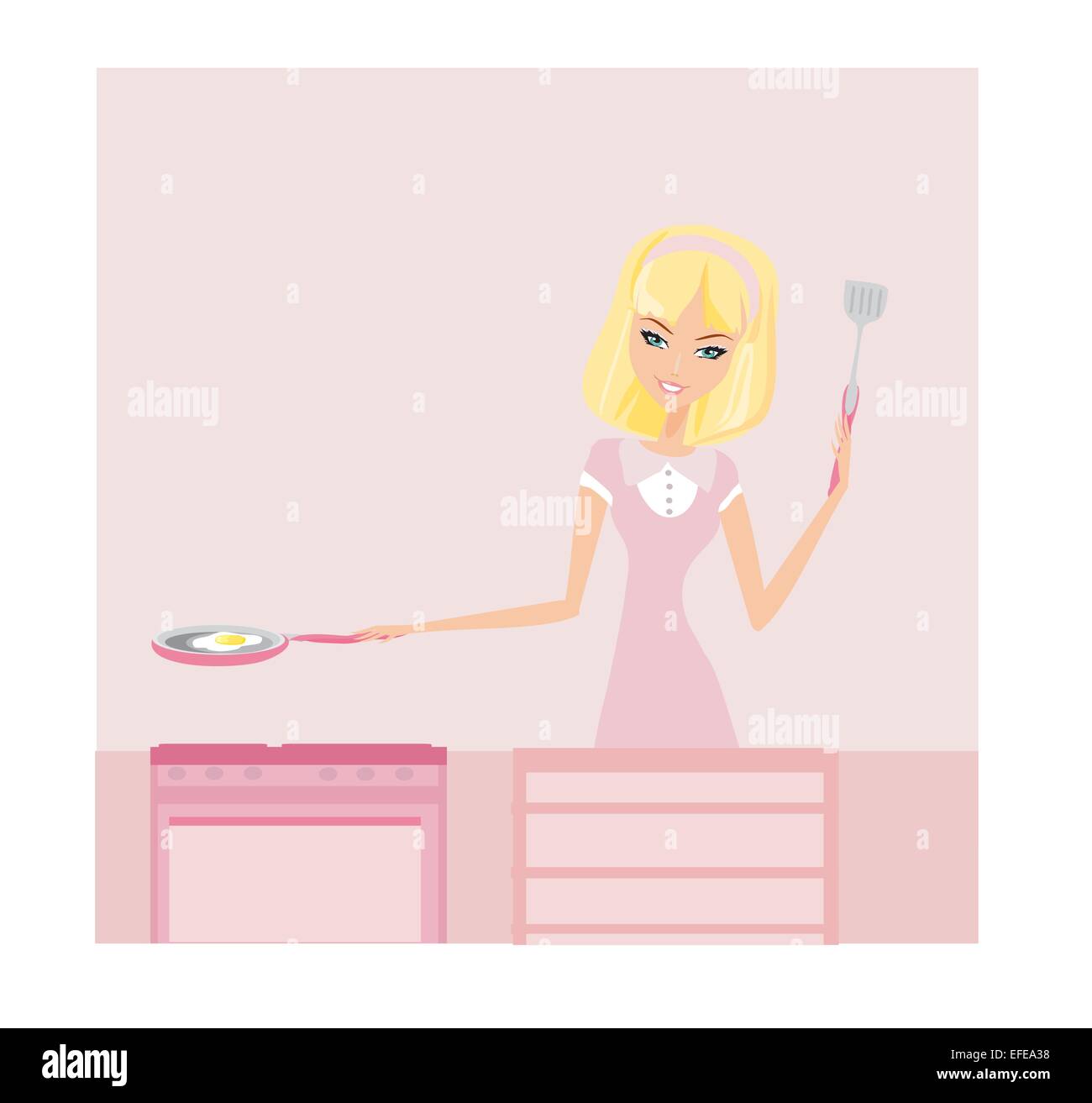 Schöne Dame Ei in der Küche kochen Stock Vektor