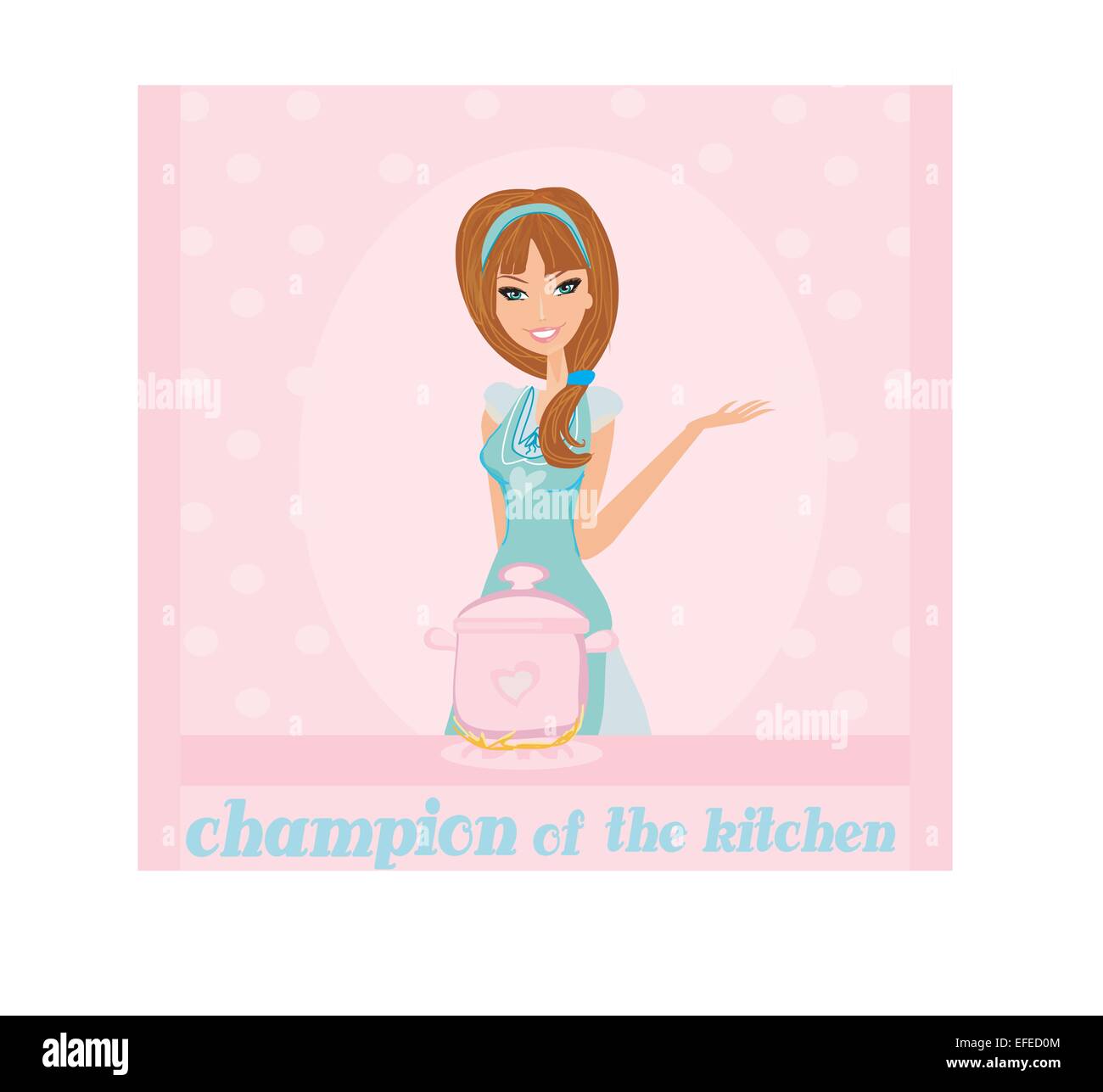 Schöne Dame kochen Suppe Karte Stock Vektor
