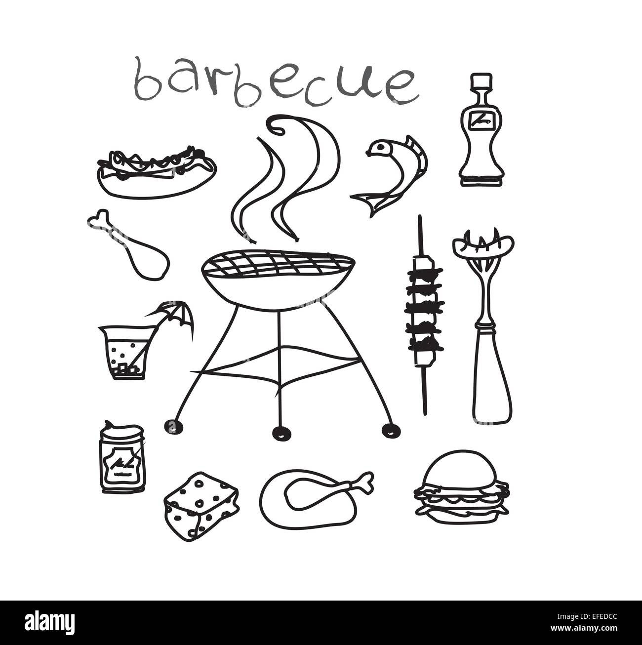 Grill-Icon-Doodle-set Stock Vektor