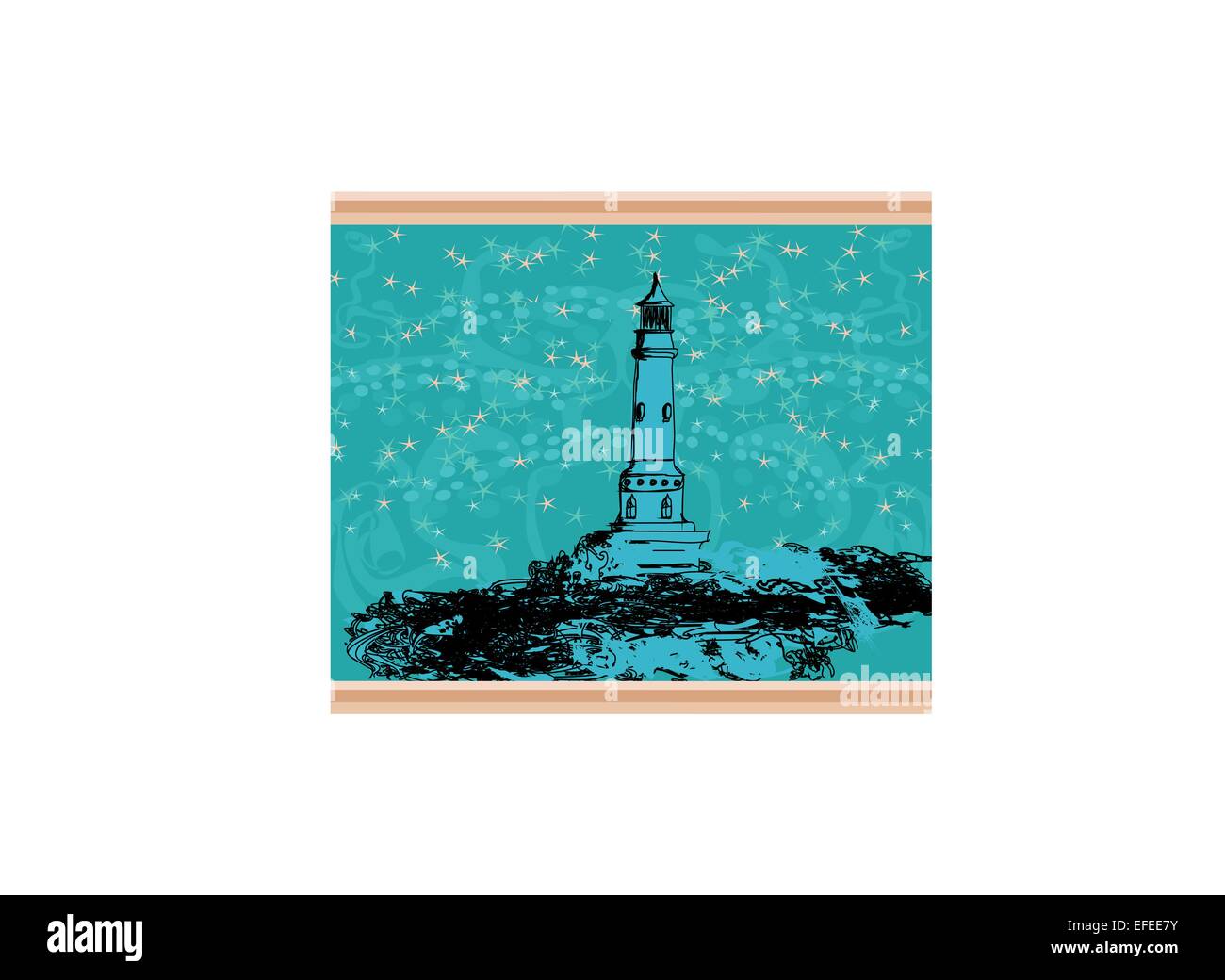 Leuchtturm von einem winzigen Strand - Grunge Poster gesehen Stock Vektor