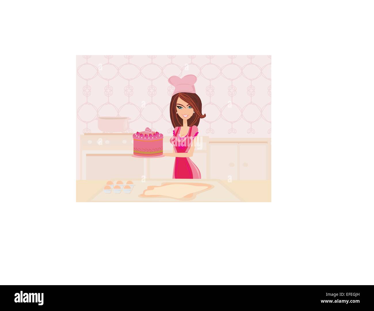 Hausfrau Kochen Kuchen in der Küche Stock Vektor