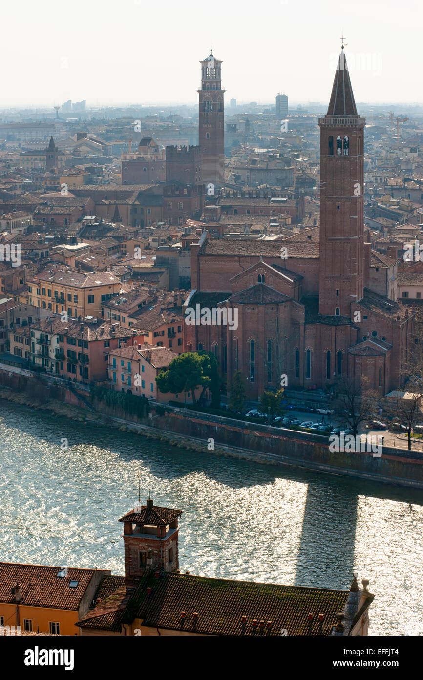 Verona-Panoramablick von der hohen Hügel, Italien Stockfoto