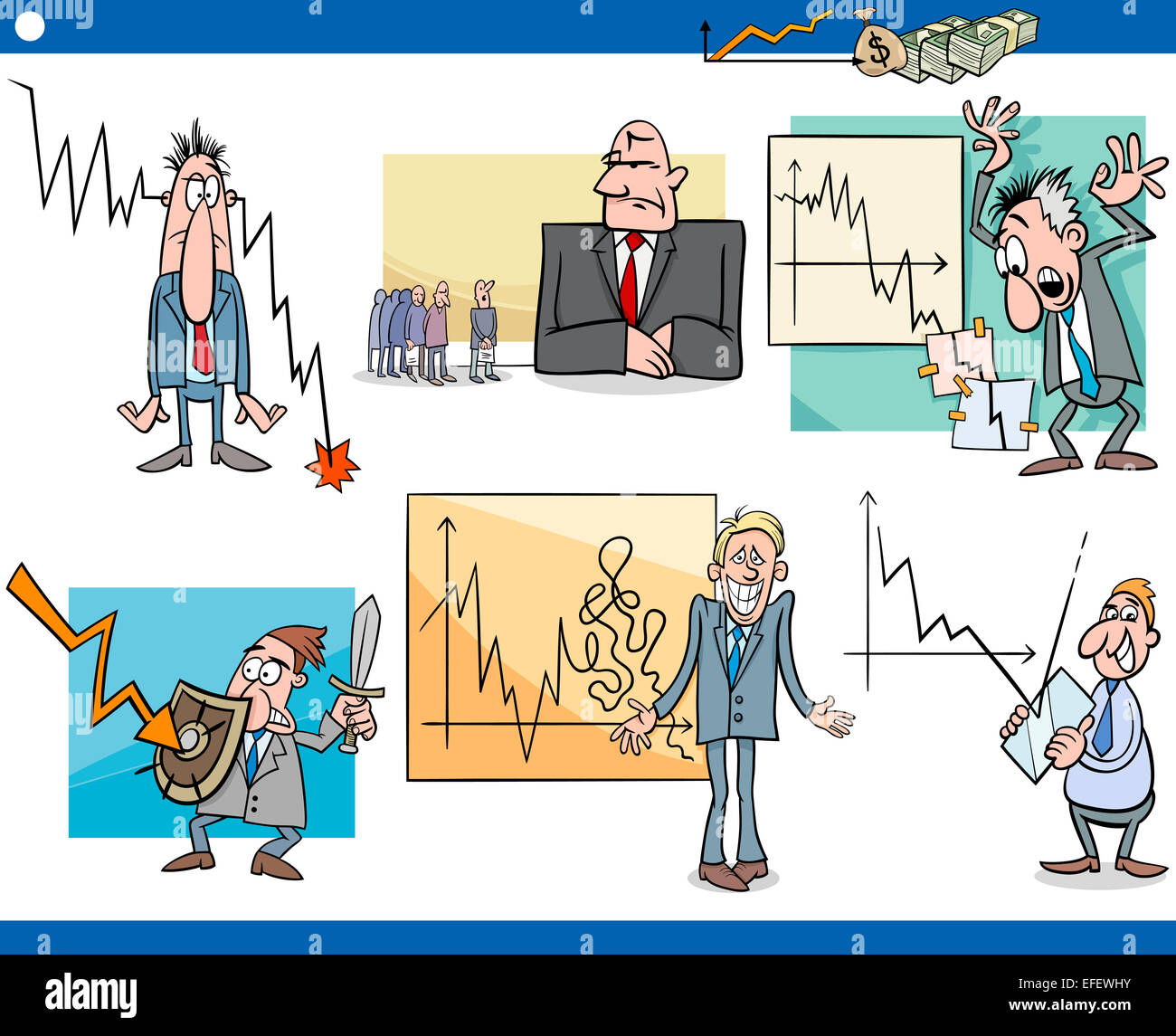 Cartoon-Illustration-Satz der wirtschaftlichen Depression Geschäftskonzepte und Metaphern Stockfoto