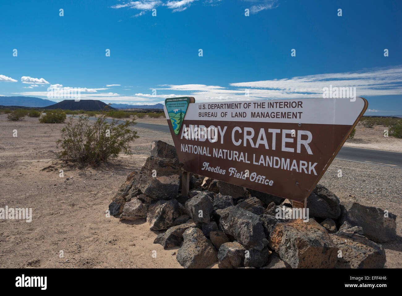 AMBOY KRATER WAHRZEICHEN EINGANG ZEICHEN AMBOY KALIFORNIEN USA Stockfoto