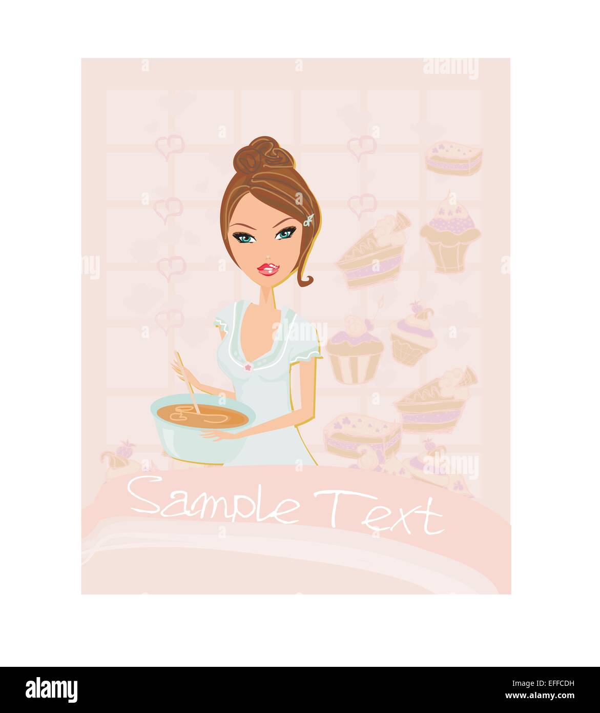 Schöne Dame kochen desserts Stock Vektor
