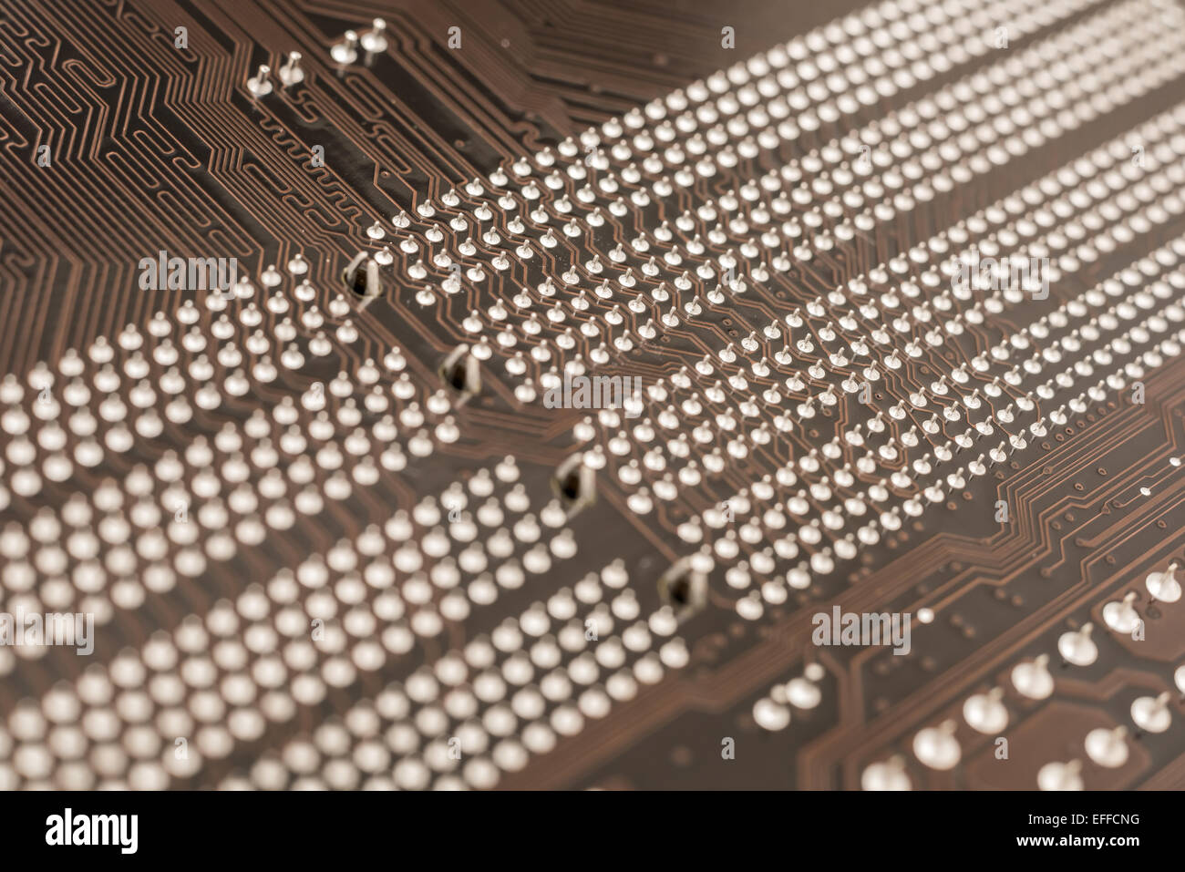 Platine Textur und Pins auf Computer-Motherboard Stockfoto