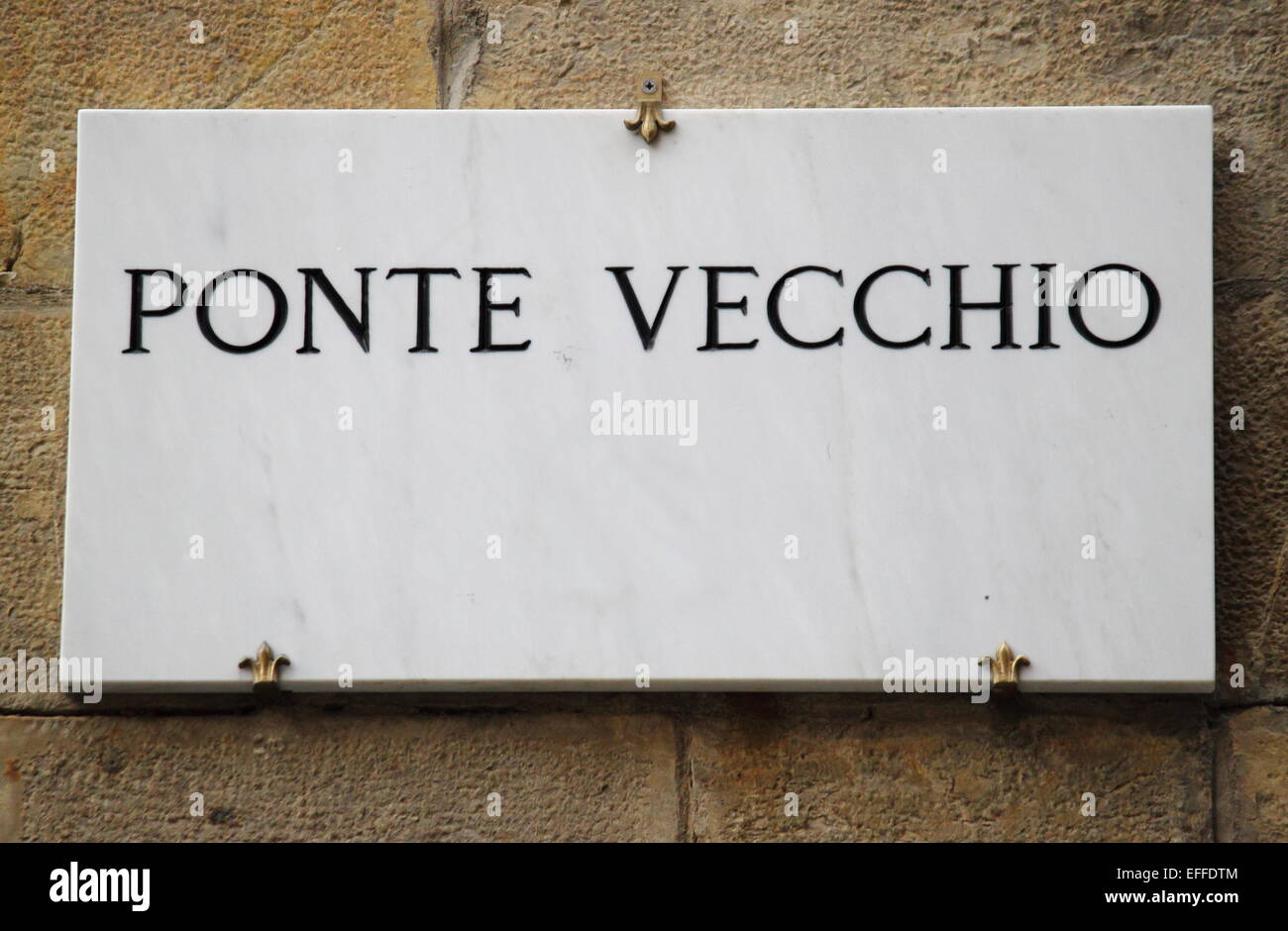 Alten Straßenschild am Ponte Vecchio in Florenz, Italien Stockfoto