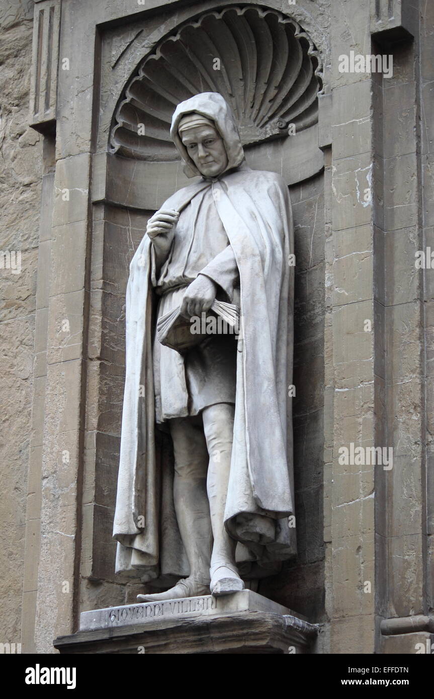 Statue von Giovanni Villani außerhalb der Uffizien in Florenz, Italien Stockfoto