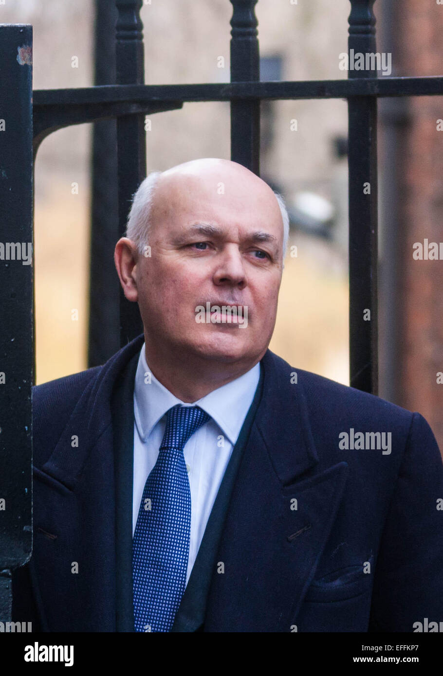 London, UK. 3. Februar 2015. Mitglieder des Kabinetts sammeln für ihre wöchentlichen Treffen in der Downing Street. Im Bild: Iain Duncan-Smith, Staatssekretär für Arbeit und Renten Credit: Paul Davey/Alamy Live-Nachrichten Stockfoto