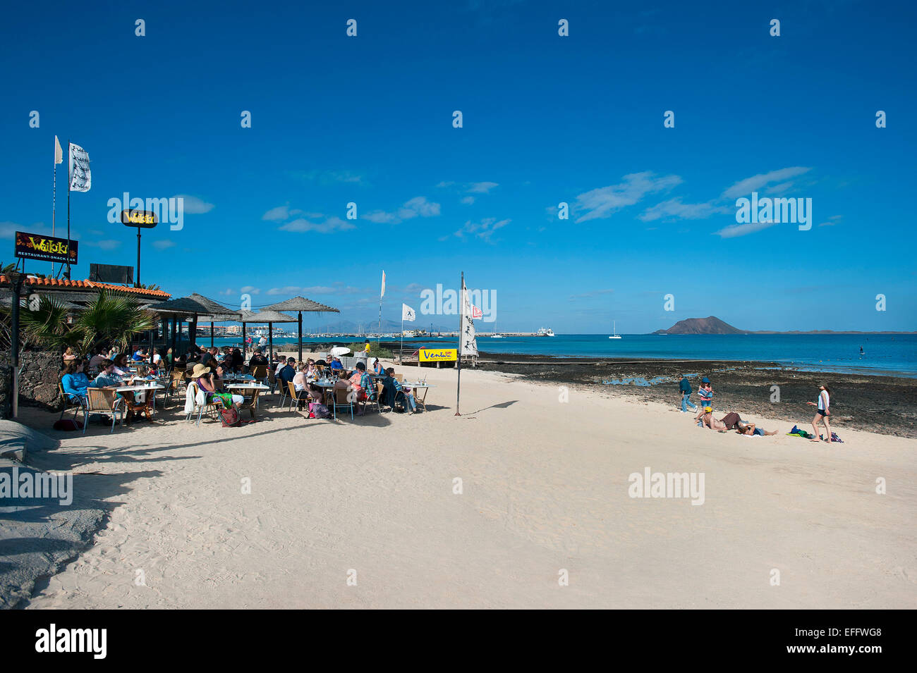 Strandbar, Corralejo, Fuerteventura, Kanarische Inseln, Spanien Stockfoto