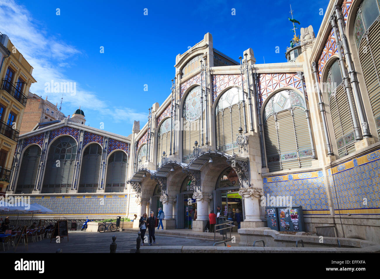 Die Südfassade und Eintritt in Valencia Central Market Stockfoto