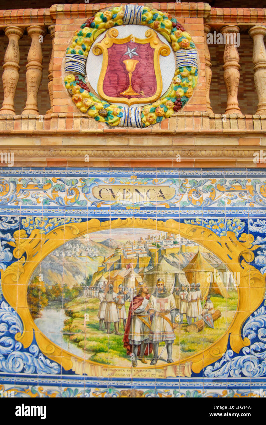 Plaza de España, keramische Wandkunst, Fliesen, Sevilla, Spanien Stockfoto