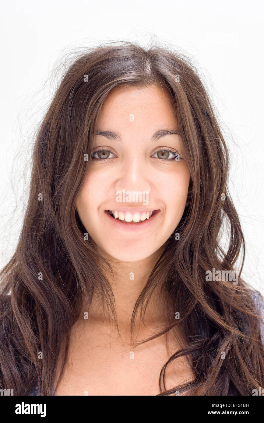 Porträt von Teenager-Mädchen mit weißem Hintergrund Stockfoto
