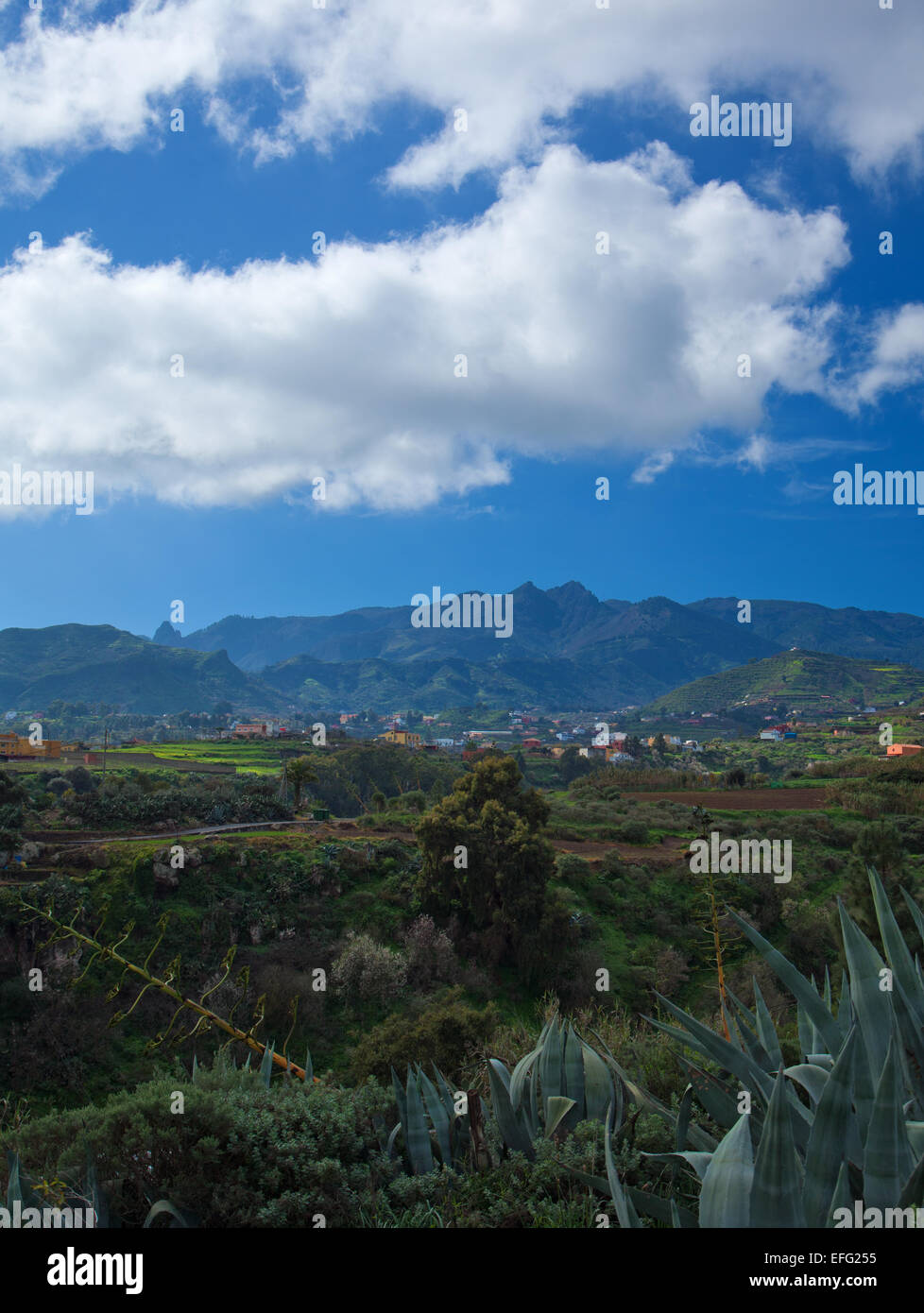 Im Landesinneren Gran Canaria, Blick Richtung Zentralgebirge von Pino Santo Alto, Santa Bridiga - Teror Wanderroute Stockfoto