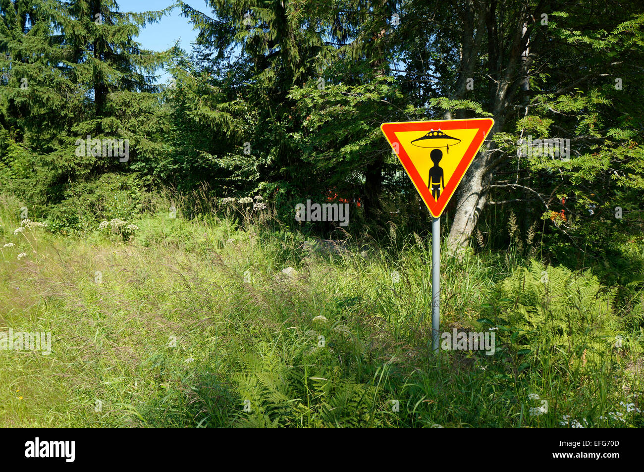 U.f.o. Warnung Zeichen, Finnland Stockfoto