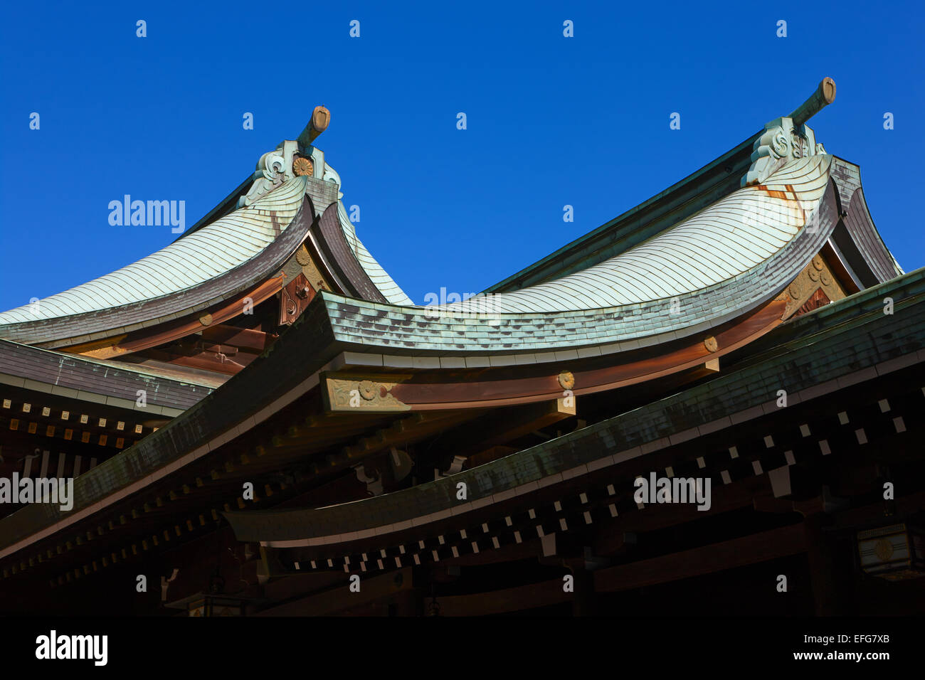 Detail des Meiji-Jingu-Tempels Dach, Yoyogi Park, Harajuku, Tokyo, Japan Stockfoto