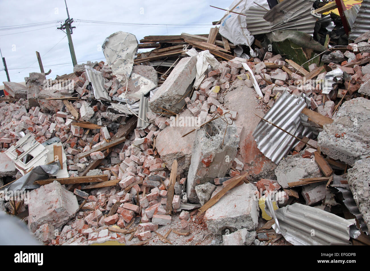 Bauschutt aufgetürmt aus der 7.1 Erdbeben in Christchurch, Südinsel, Neuseeland, 09.04.2010 Stockfoto