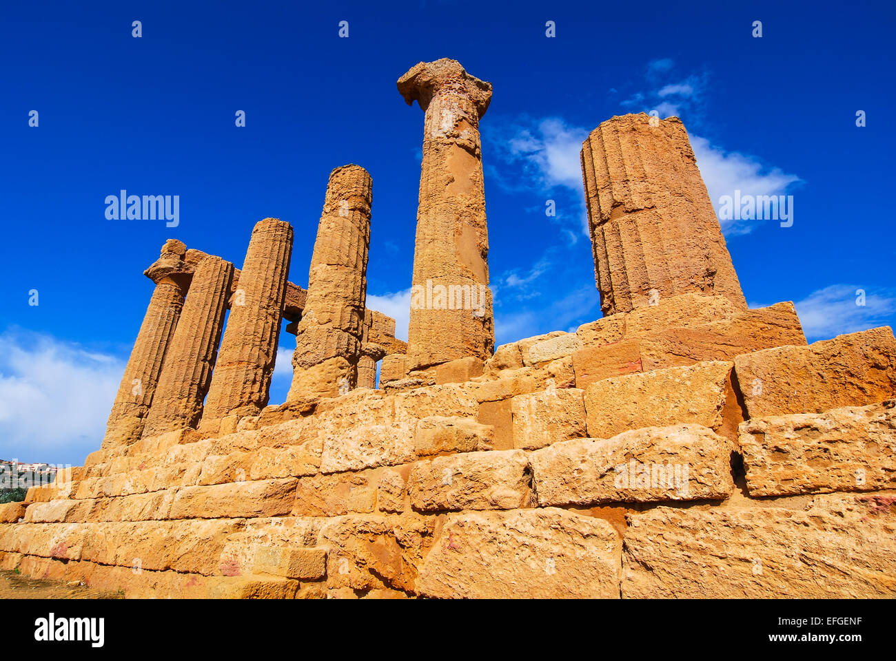 Sizilien. Tempel des Herkules, Griechisch dorischen Stil Tempel in der antiken Stadt Akragas, befindet sich im Valle dei Templi in Agrigent Stockfoto