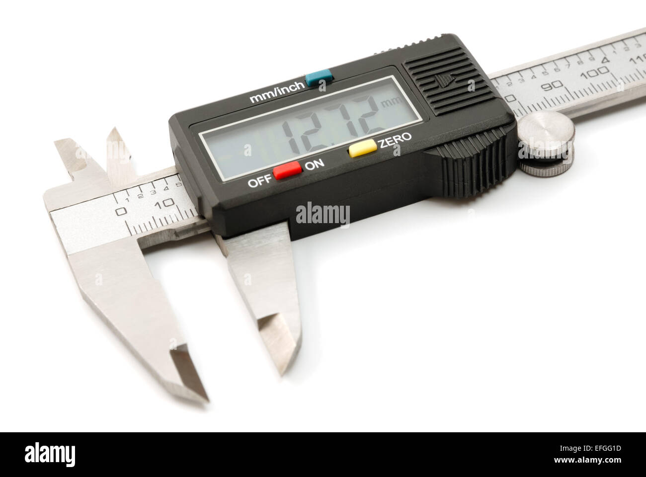Elektronische digitale Bremssattel isoliert auf weißem Hintergrund. Die Präzisions-Werkzeug. Stockfoto