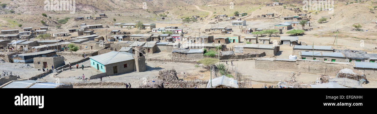 Panoramablick auf einem äthiopischen Dorf in der Afar-region Stockfoto