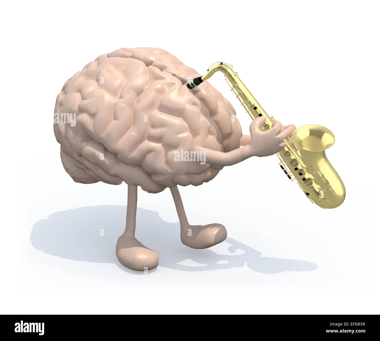 menschlichen Gehirns mit Armen und Beinen, die spielen Saxophon, 3d illustration Stockfoto