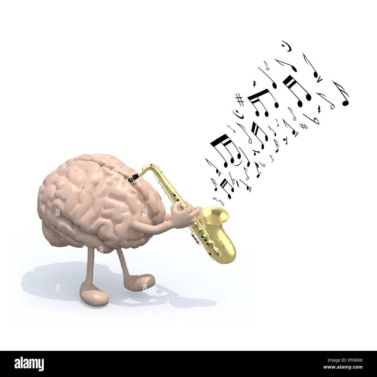 menschlichen Gehirns mit Armen und Beinen, die spielen Saxophon, 3d illustration Stockfoto