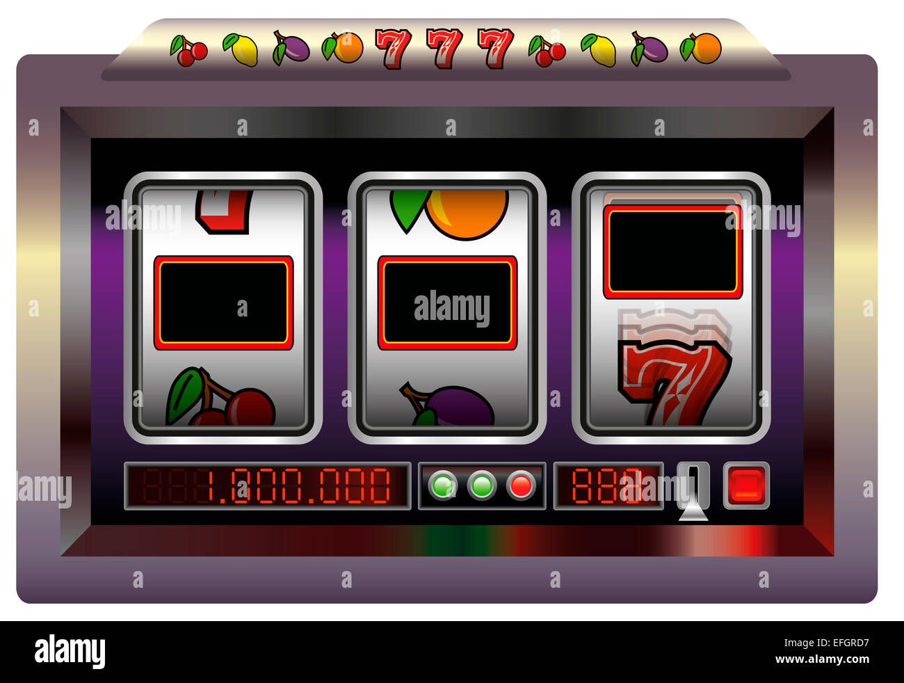 Spielautomat mit drei leeren Rollen Ihren Text, Firmenlogo oder Bild einfügen. Stockfoto