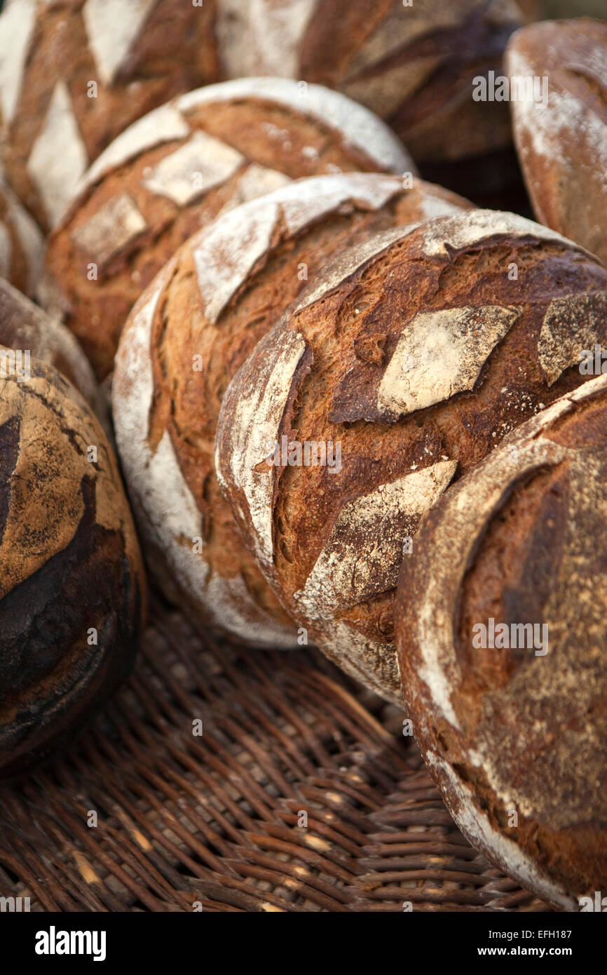 Rustikale Brote in einer Bäckerei Stockfoto
